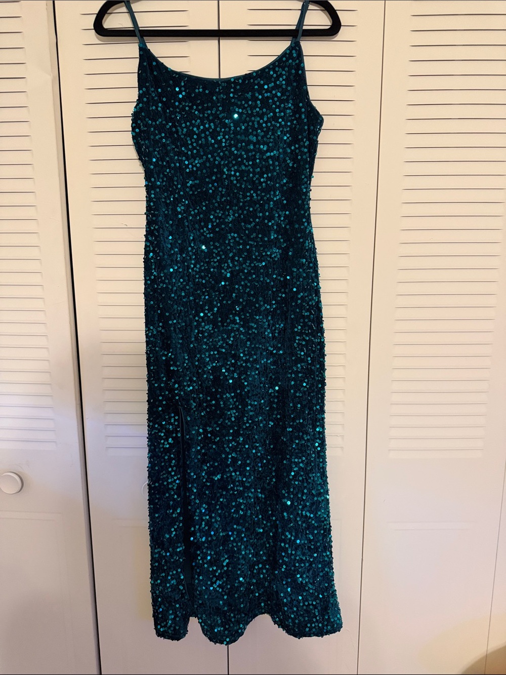 Cider emerald green Sequin Spaghetti-Strap Maxi Dress